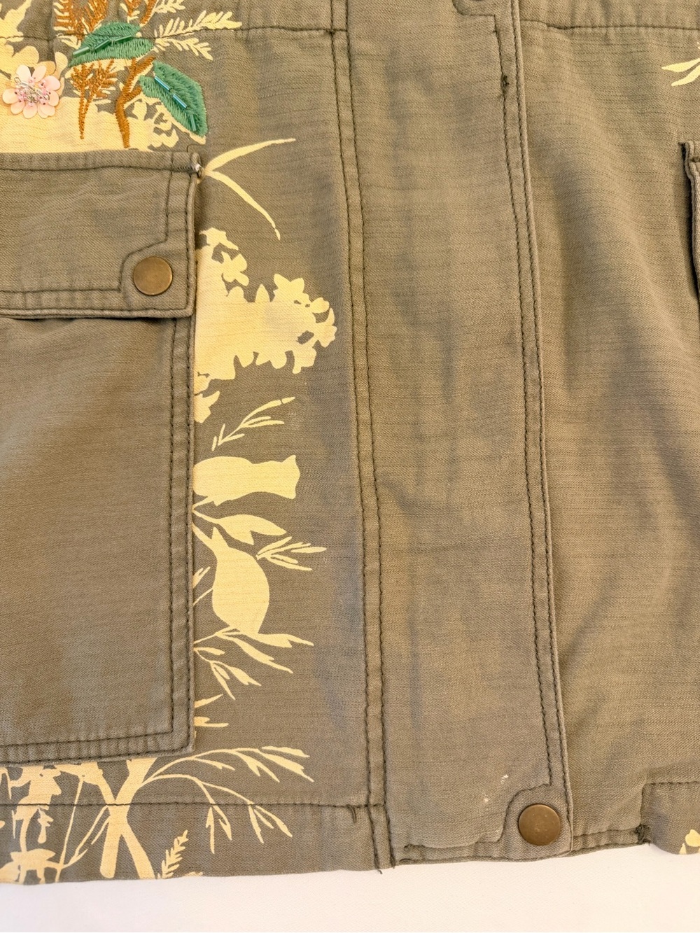 Anthropologie Olive Green Embroidered Beaded  Floral Utility Shacket Size XL - Picture 5 of 15